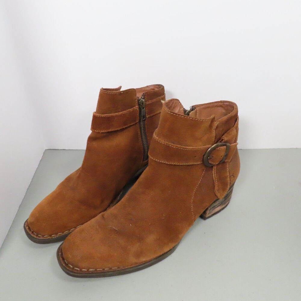 Born Morocco Bootie Distressed Brown Rust Suede Buckle Ankle Boots Size 8 39
